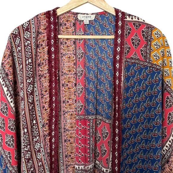 Umgee Mix Block Print Boho Patchwork Open Front Kimono Duster Size S/M - Picture 3 of 8
